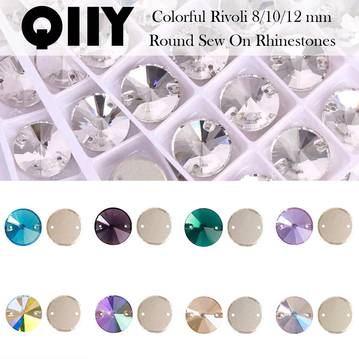 Rivoli Glitter Glass Rhinestones Flatback Crystal AB Sew-On Stones for DIY Needlework Clothing Garment Decorations
