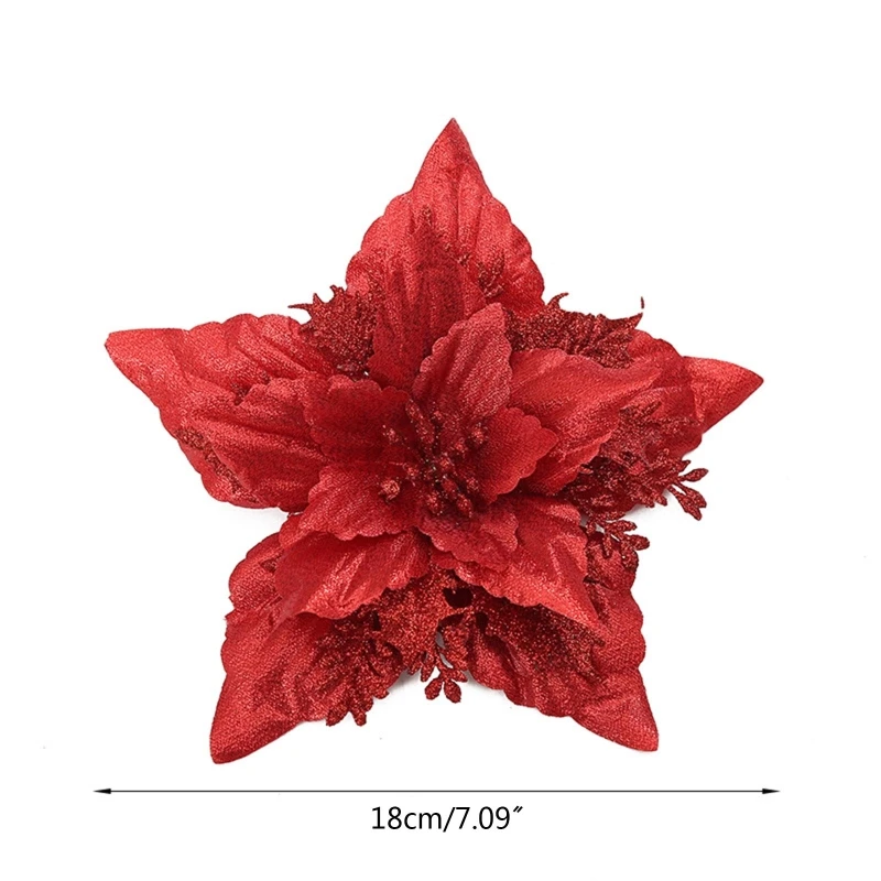 Decorações flores poinsétia com glitter 7 polegadas para guirlanda árvore guirlanda feriado,