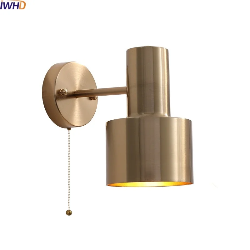 

IWHD Home Decor LED Wall Lamp Hallway Bedroom Living Room Pull Chain Switch Modern Bathroom Mirror Light Fixtures Copper Lampara