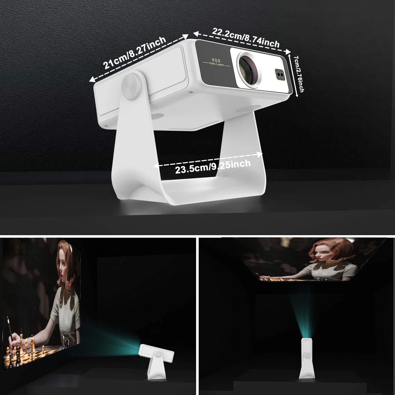 Android Projector 4K Supported 1080P 8 Inch Touch Bluetooth WiFi 180° Rotatable USB HDMI Office EU UK US Plugs Stunning Display