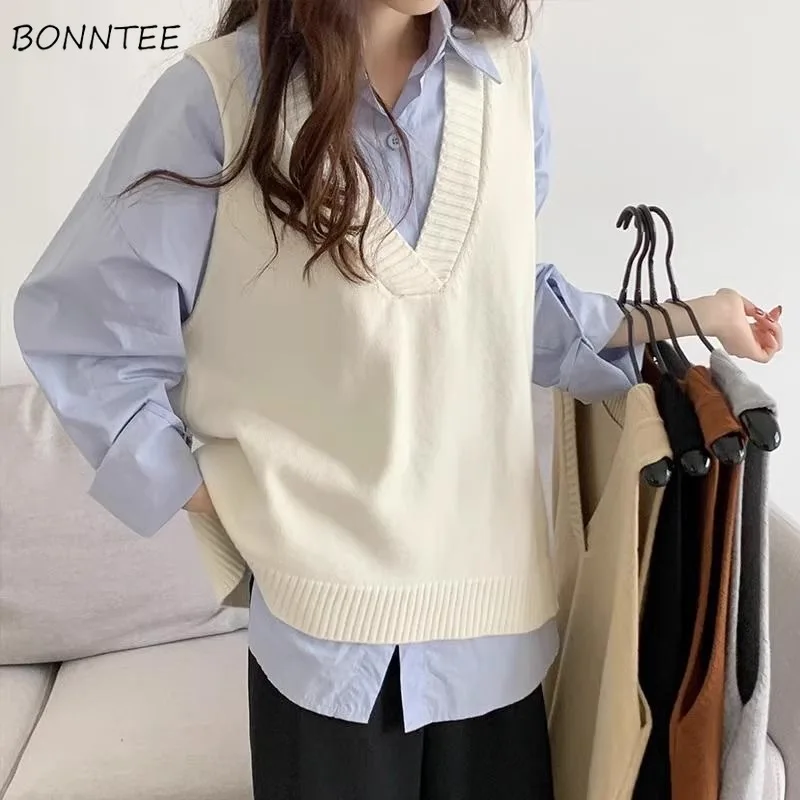 

Женские новейшие ретро-жилеты однотонные с V-образным вырезом, универсальные, в стиле Сеула, в стиле уличной моды Токио, K-pop, стильные, повседневные, городские