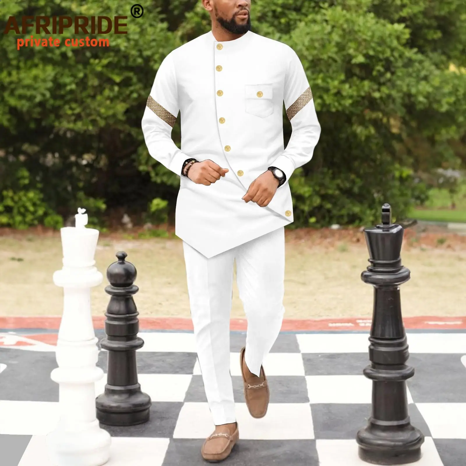 Costumes africains pour hommes, survêtement, simple boutonnage, broderie, manches longues, chemises et pantalons, ensemble 2 pièces, tenues Dashiki, 2416041