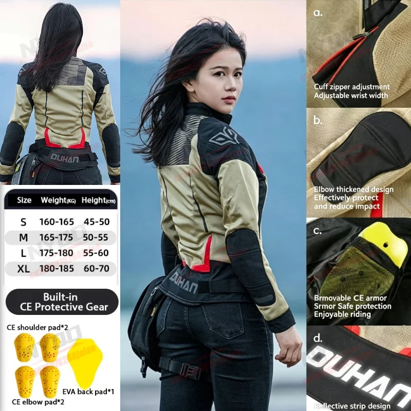 

Duhan Motorcycle Riding Jacket for Women Comfortable Breathable Anti Fall Slim Fit Motorcycle Jacket Summer Riding Equipment