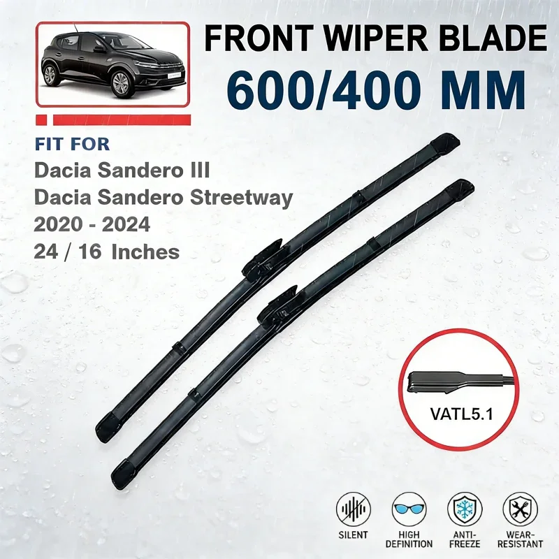 

Front Wiper Blades 24"+16" For Dacia Sandero 3 III 2020-2024 Streetway Windshield Windscreen Car Accessories 2023 2022 2021