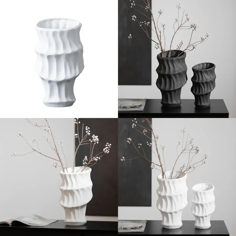 Large Jingdezhen Ceramic Vase Black White Textured Concave Convex Pot for Hydroponic Dry Branches Home Entrance Decor