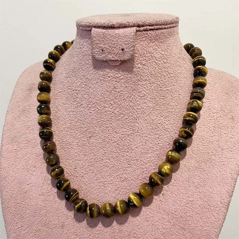 4/6/8/10MM Yellow Tiger Eye Necklace Grade A Hot Selling Natural Stone Wedding Party Power Jewelry Handwork With Customize Size