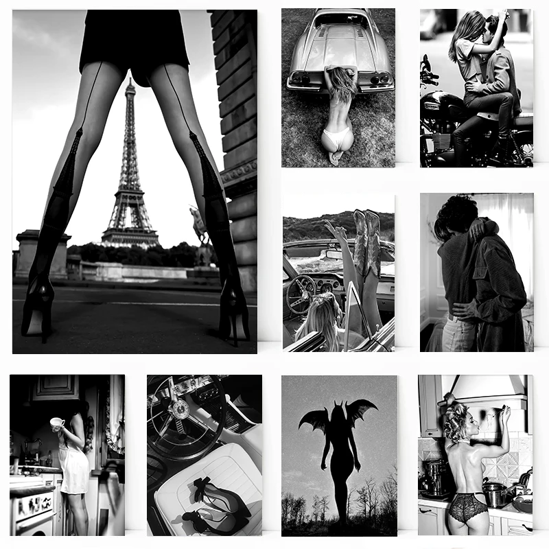 Chimpanzee Woman Beach Cowboy Classic Car Eiffel Tower Sexy Girl Poster and Canvas Printing Wall Art Picture for Room Home Decor