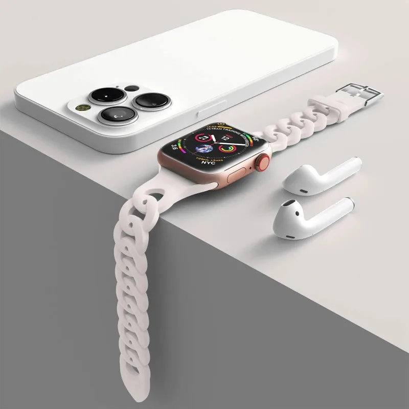 Silikonarmband für Apple Watch 44mm 40 45 41 46 42 38 Ultra 49mm Gourmette Armband iWatch Series 12 11 10 9 8 7 6 5 4 SE