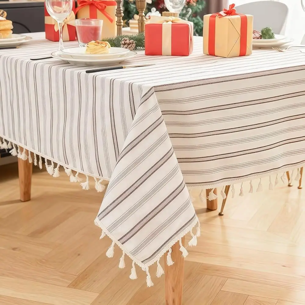 

Скатерть прямоугольная из 100% хлопка, полосатая скатерть ко Дню святого Валентина, мягкая и немнущаяся накидка на стол для Рождества