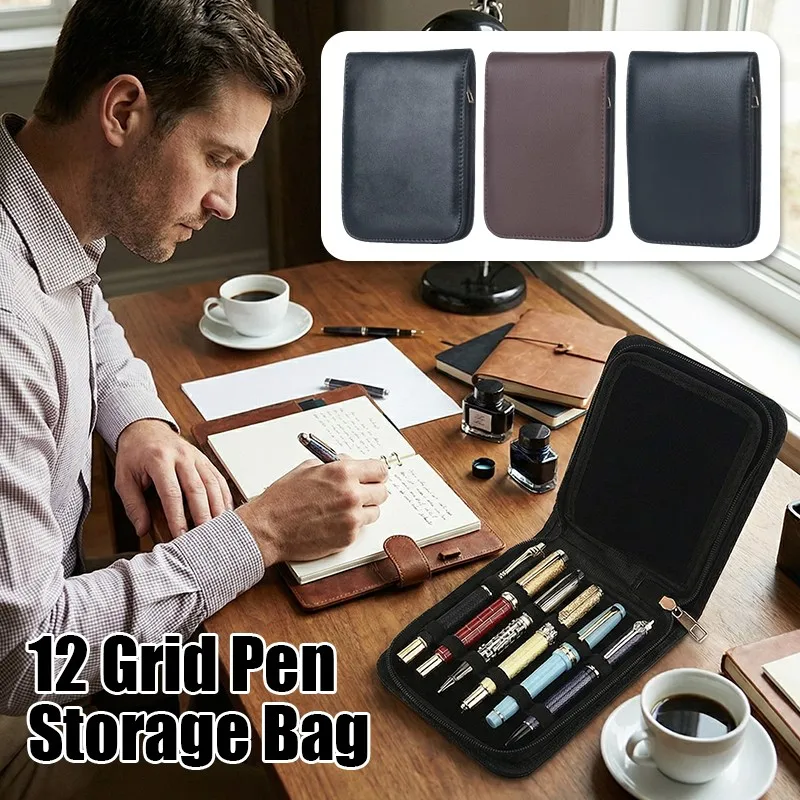 

Чехол для ручек на 12 слотов из искусственной кожи, винтажный, на молнии, органайзер, многофункциональный держатель для ручек, защитный пылезащитный контейнер для ручек, сумка для канцелярских принадлежностей