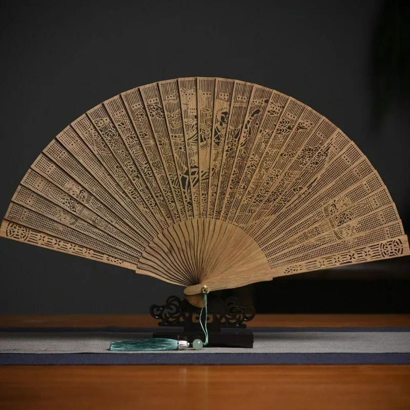 Fragrant Wood Fan Hollowed Out Wooden Fan Ancient Style Folding Wooden Classical Female Fan