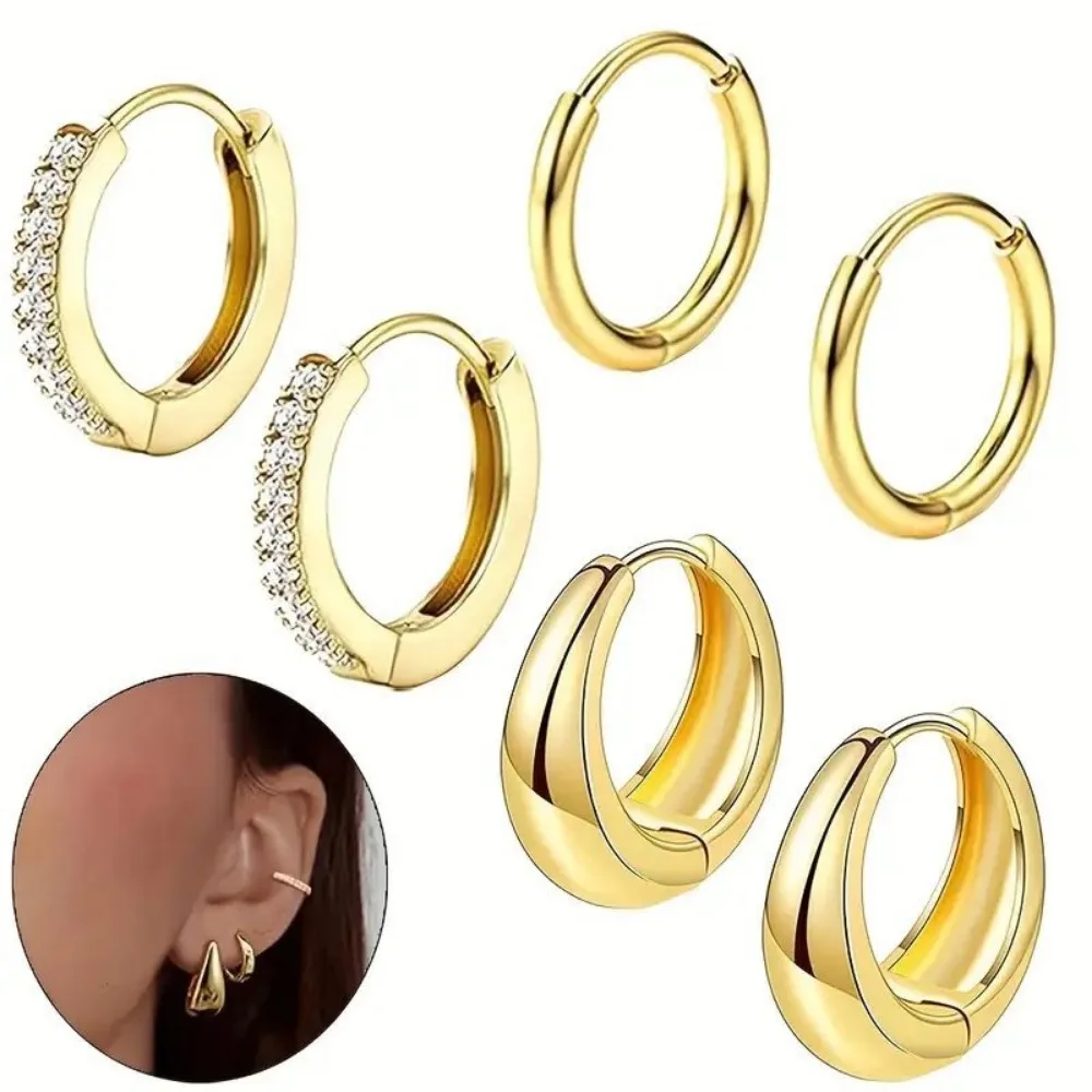 3 Pairs Personality Fashion Micro-inlay Zircon Stacked Wearing Hoop Earring for Women Minimalism Street Wear Party Jewelry Sets