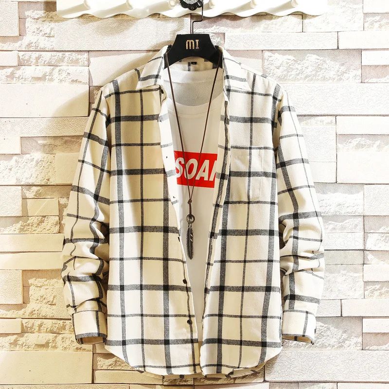 

Men's Plaid Shirts Long Sleeve Fashion Button up Flannel Check Social Shirt Men Cotton Autumn High quality Male Slim fit Blouse