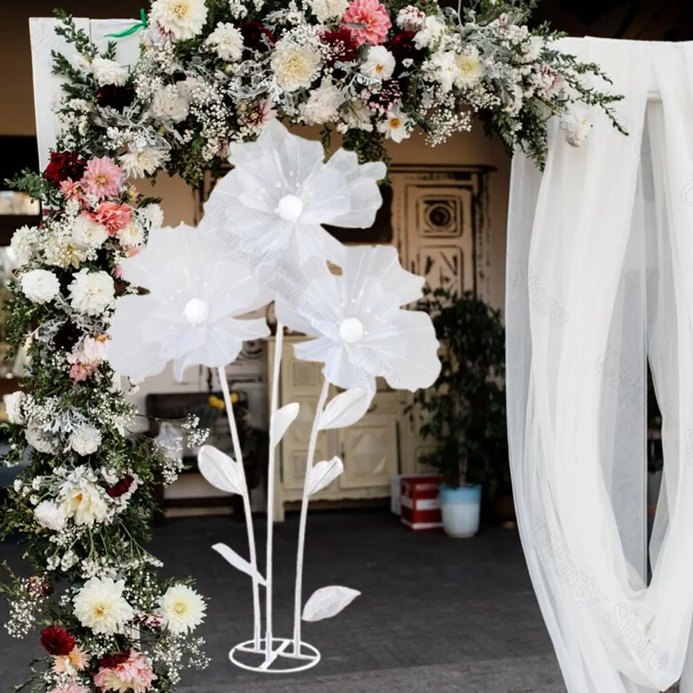 3Pcs/Set Giant Wedding Flowers Huge Gauze Artificial Flowers with Standing Base for Wedding Bridal Shower Engagement Party Decor