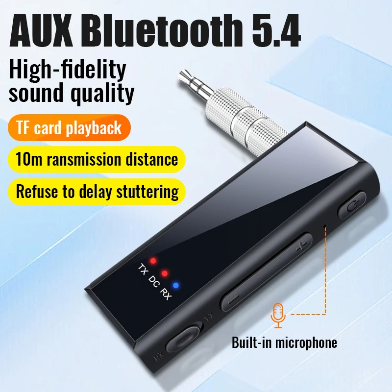 Bluetooth 5.4 Audio Transmitter Receiver 3.5MM AUX HIFI Wireless Adapter With MIC Support TF Card Play For Car Airplane TV PC image 3