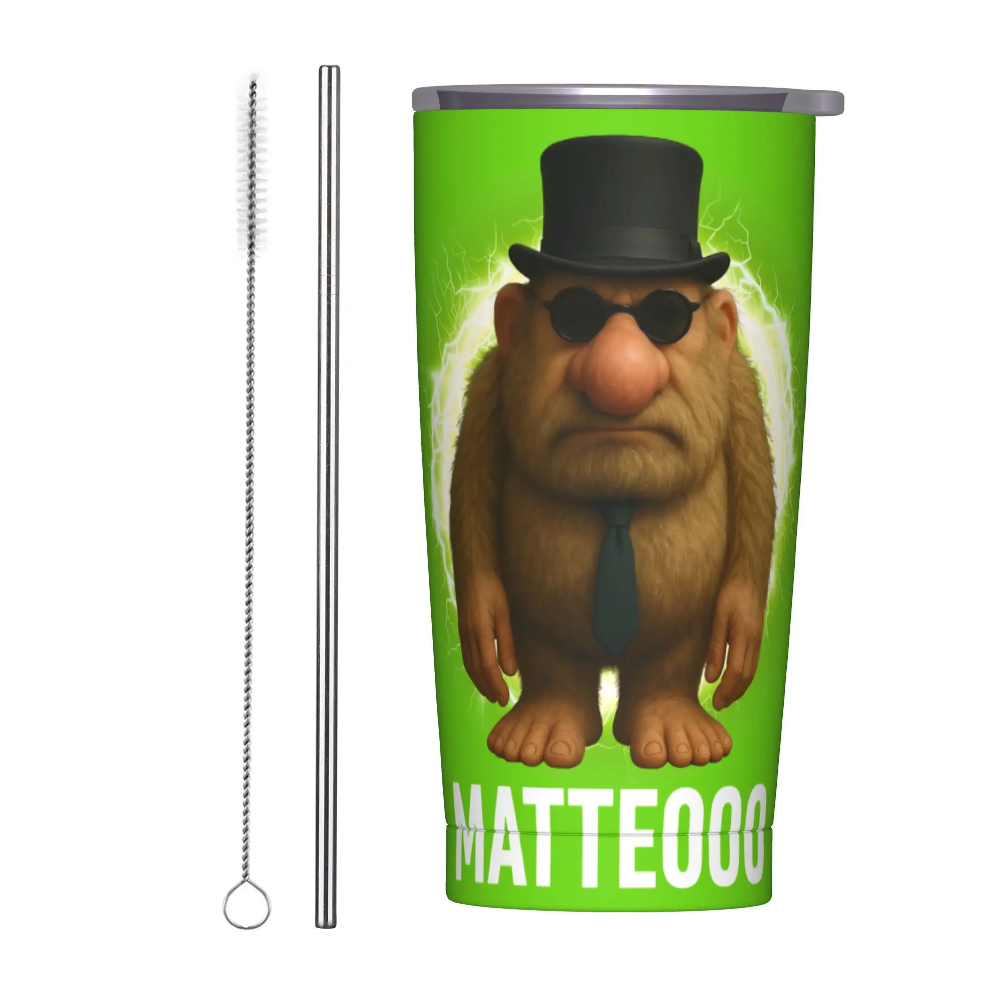 Vaso Térmico de Acero Inoxidable Mateo Italiano, Tazas Térmicas Mateo Brainrot, Tazas Portátiles para Auto, Frío y Caliente, Botella de Agua para Viaje