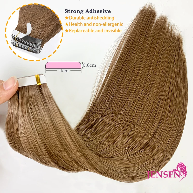 JENSFN-extensiones de cabello humano con cinta virgen, extensiones de cabello Natural Real, 16 "-22", para salón, alta calidad, engrosamiento de raíces