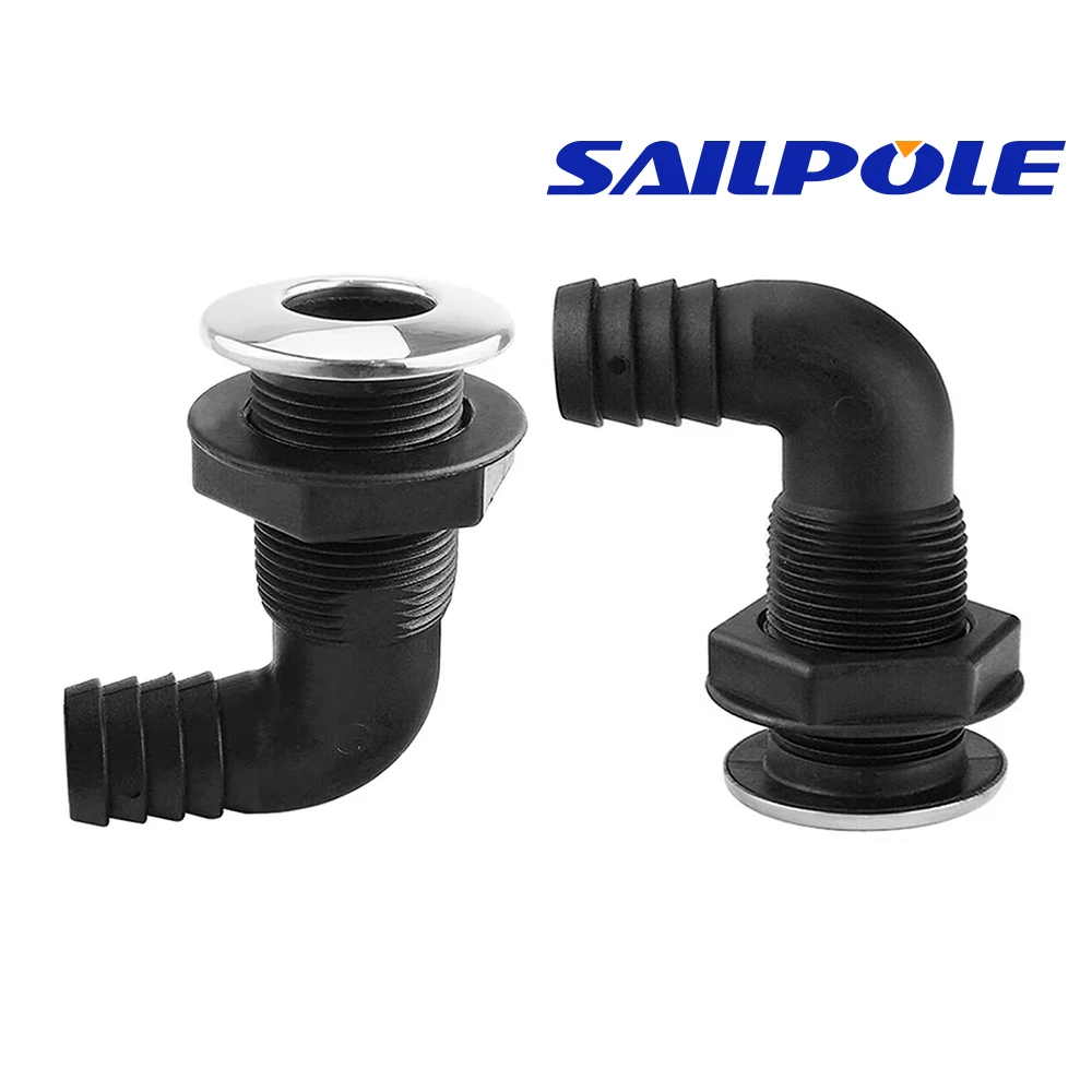 Marine Boat Thru Hull Fitting 90° Connector Nylon Plastic Boat Drain Bilge Pump Plumbing for 16 19 25 30 32 38mm Hose