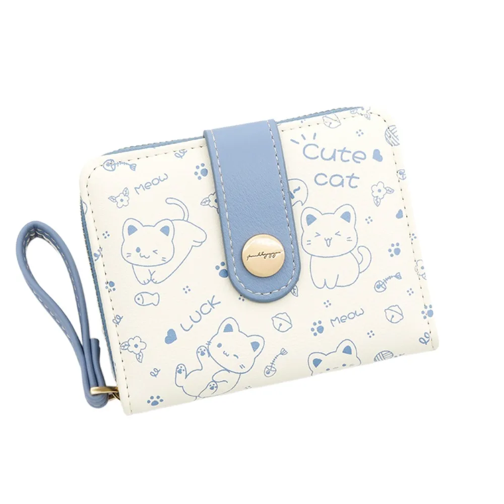Portefeuille imperméable en Pu pour filles, chat mignon, Portable, court, sac d'argent pour étudiant, plusieurs fentes pour cartes, couleurs acidulées, portefeuilles à fermeture éclair pour étudiants