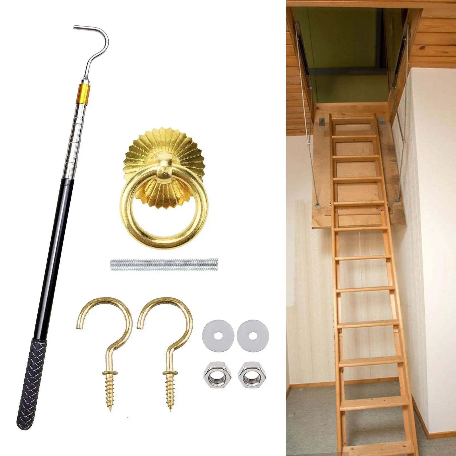 

Attic Ladder Pull Down System Kit Extension Rod up to 64.6 Inches Reach Rod Tool