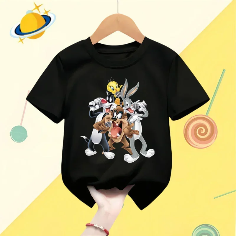 Cartoon Bugs Bunny Kids T-shirt Disney Cartoon Print Boys Sports Short sleeve shorts Girls casual top Kawaii Shirt Summer 1-9y