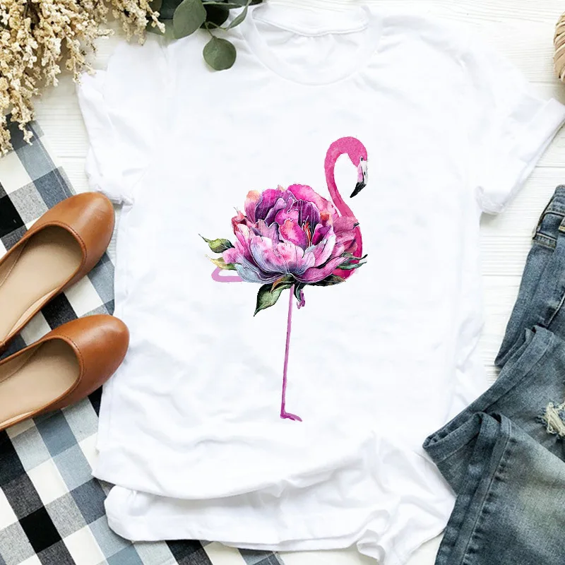 

Super Hot Summer Fashion Hot Air Balloon Flamingo Print T-shirt Women's Casual Modal Short Sleeve Tops Graphic T Shirts