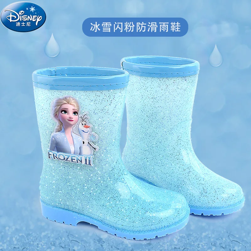 Disney Children\'s Rain Shoes Frozen II Elsa Student Cartoon Rain Boots Frozen Princess Water Shoes Non-slip Short Boots