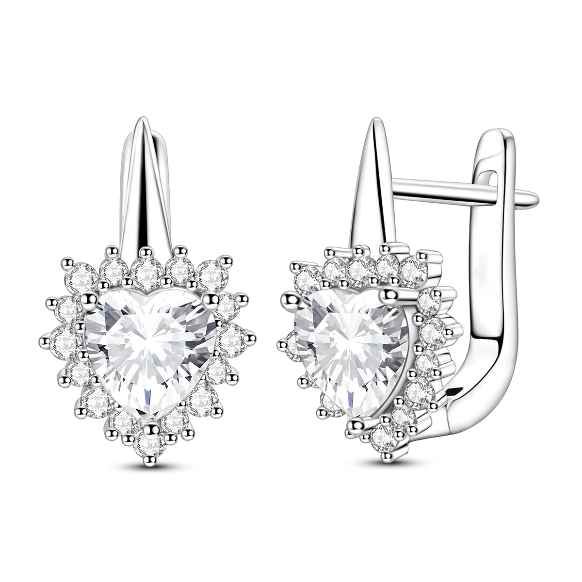 925 Sterling Silver Heart Cut Pave CZ Hoop Earrings Halo Sparkling Wedding Piercing Jewelry Gift for Women