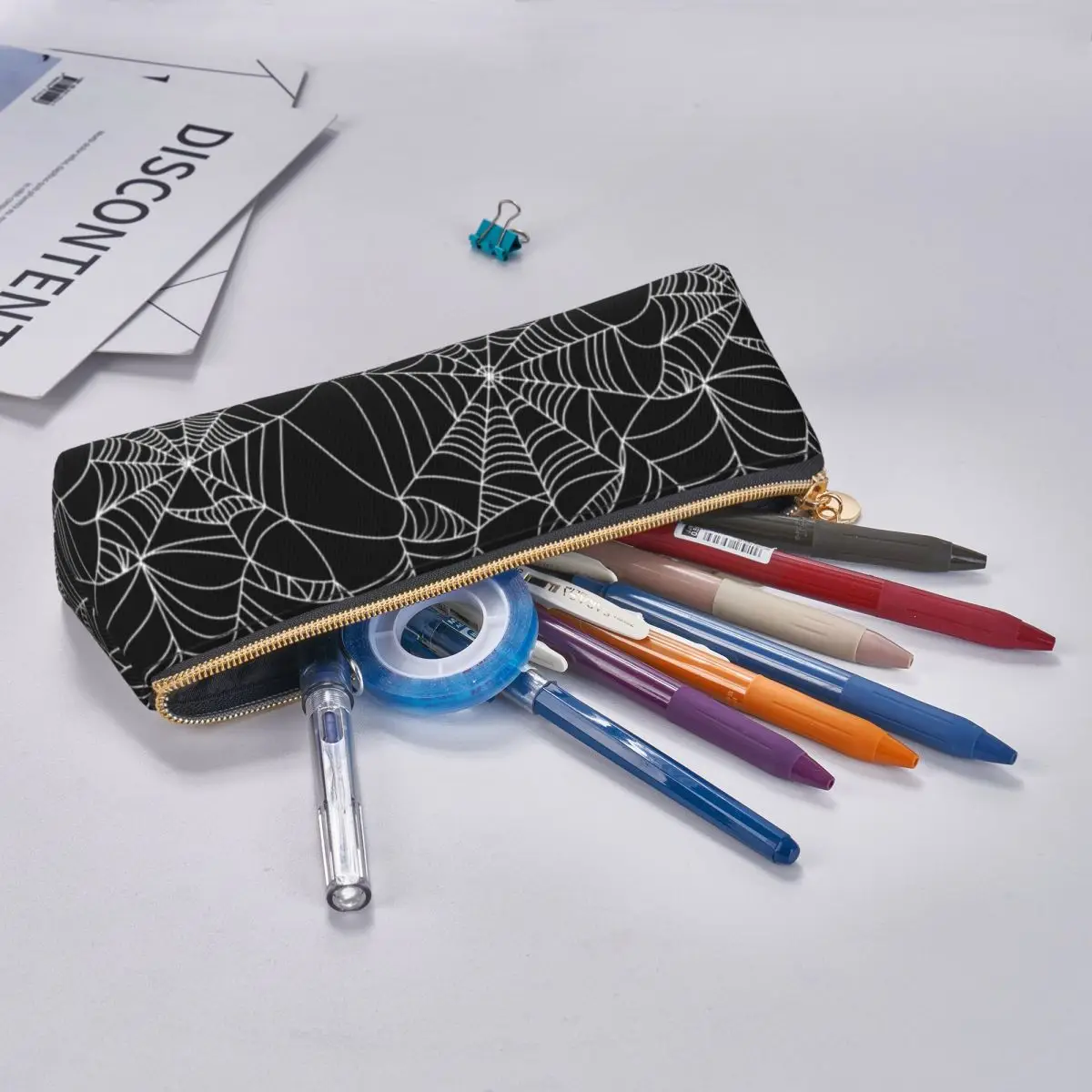 Cute Pencil Case Fun Halloween Pencil Bag Spider Web Print School Pencil Cases Boy Girl Triangle Graphic School Supplies