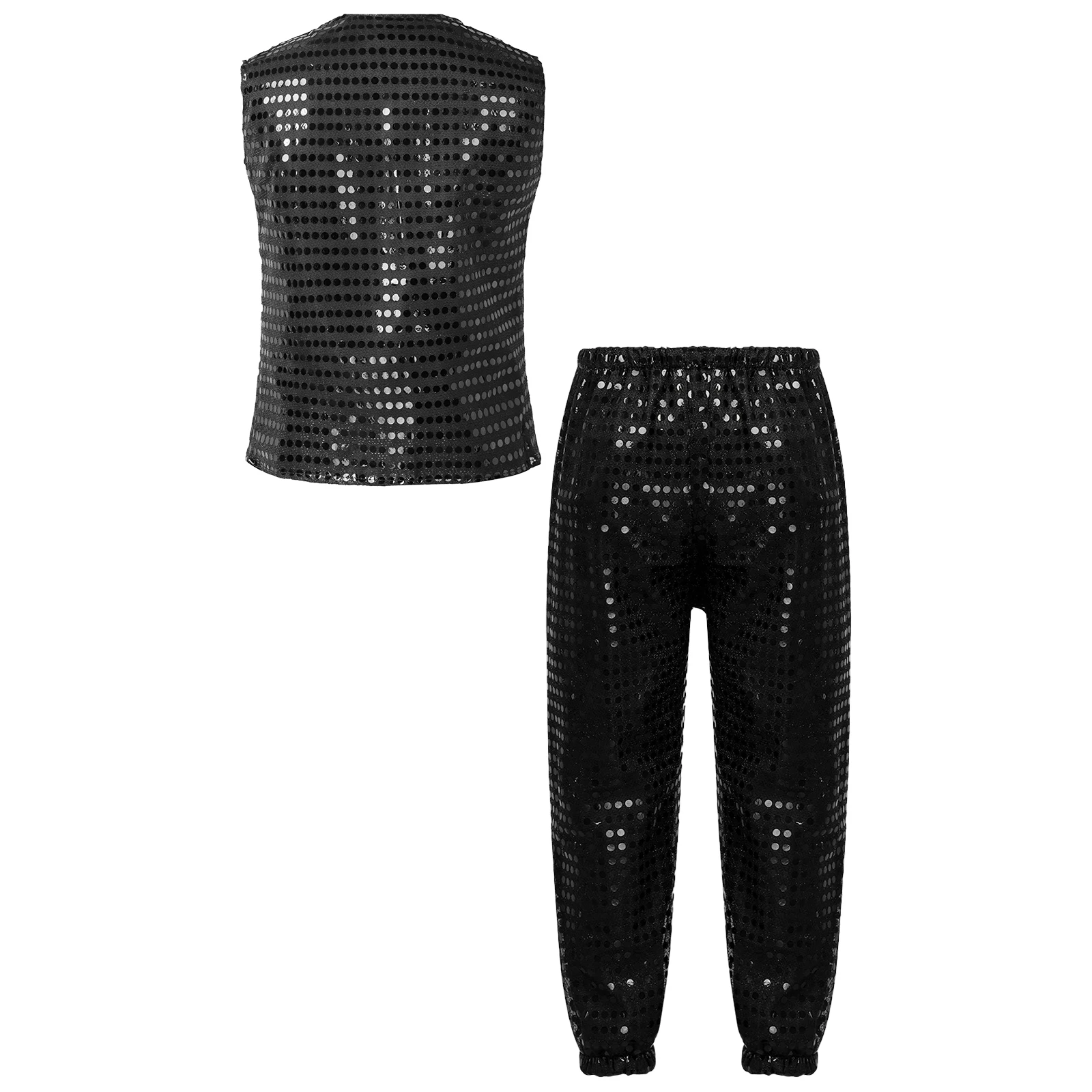 Kids Boys Girls Jazz Dancewear Sparkly Sequined Sleeveless Vest with Long Pants Set for Children's Chorus Stage Performance