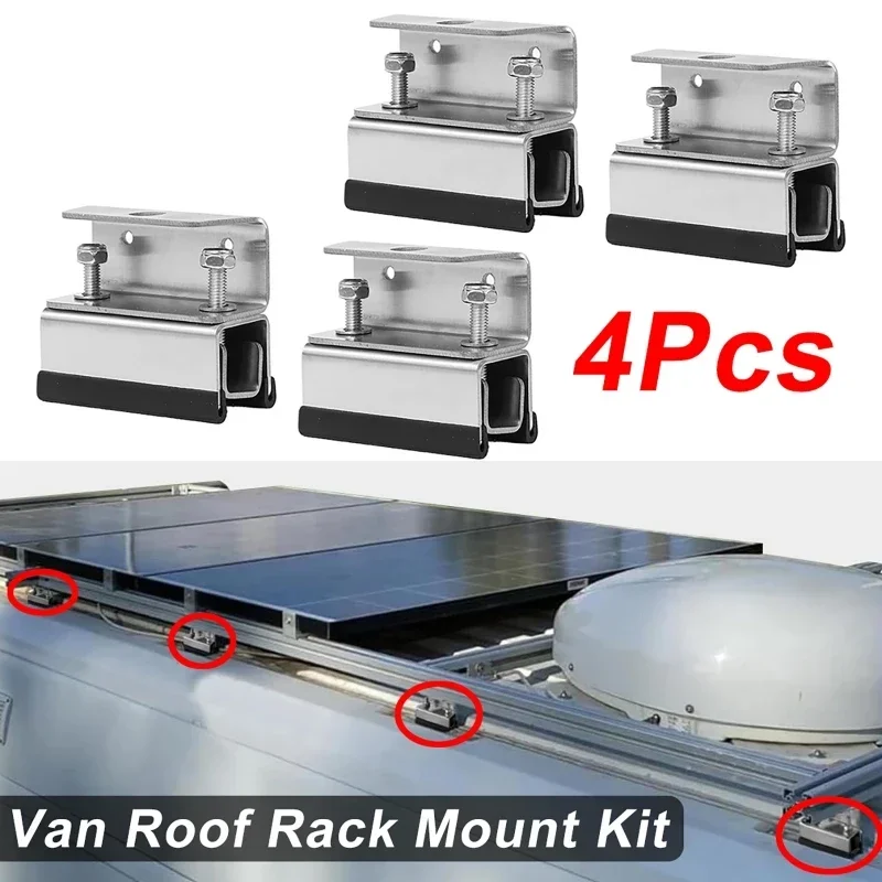 4Pcs/Set Van Roof Rack Mount Kit Marine Camping Rooftop Box Stabilized Bracket Stainless Steel Fixed RV Solar Mount