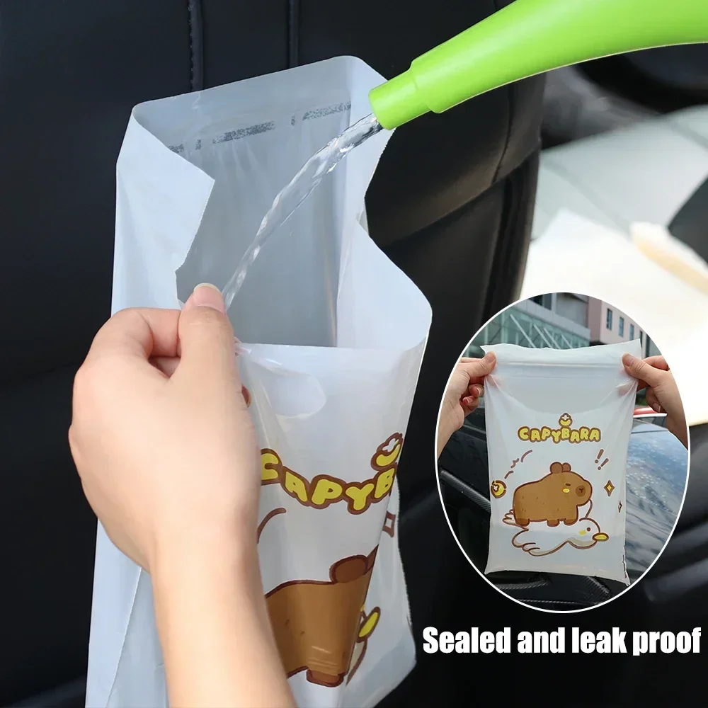 Disposable Car Garbage Bags Capybara Pattern Trash Bags Car Seat Back Self Adhesive Cleaning Bag Portable Table Edge Garbage Bag