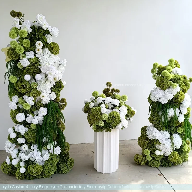 5D Weiße und grüne Hortensien, künstliche Amaranthus-Blumenarrangements für Event-Hochzeits-Hintergrund, KT-Board-Dekoration, Blumenbühnen-Blumen – Detail 4