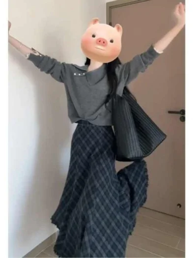 

Ретро-юбка в клетку и вязаный свитер для женщин, комплект больших размеров, универсальный, модный и теплый, для весны и осени.