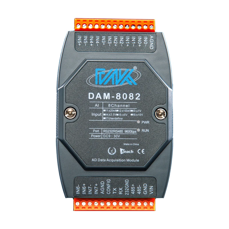 DMA-8082 8-قناة 0-10 فولت إلى RS485RS232 الصناعية الصف 24 بت عالية الدقة التناظرية اكتساب وحدة modbus