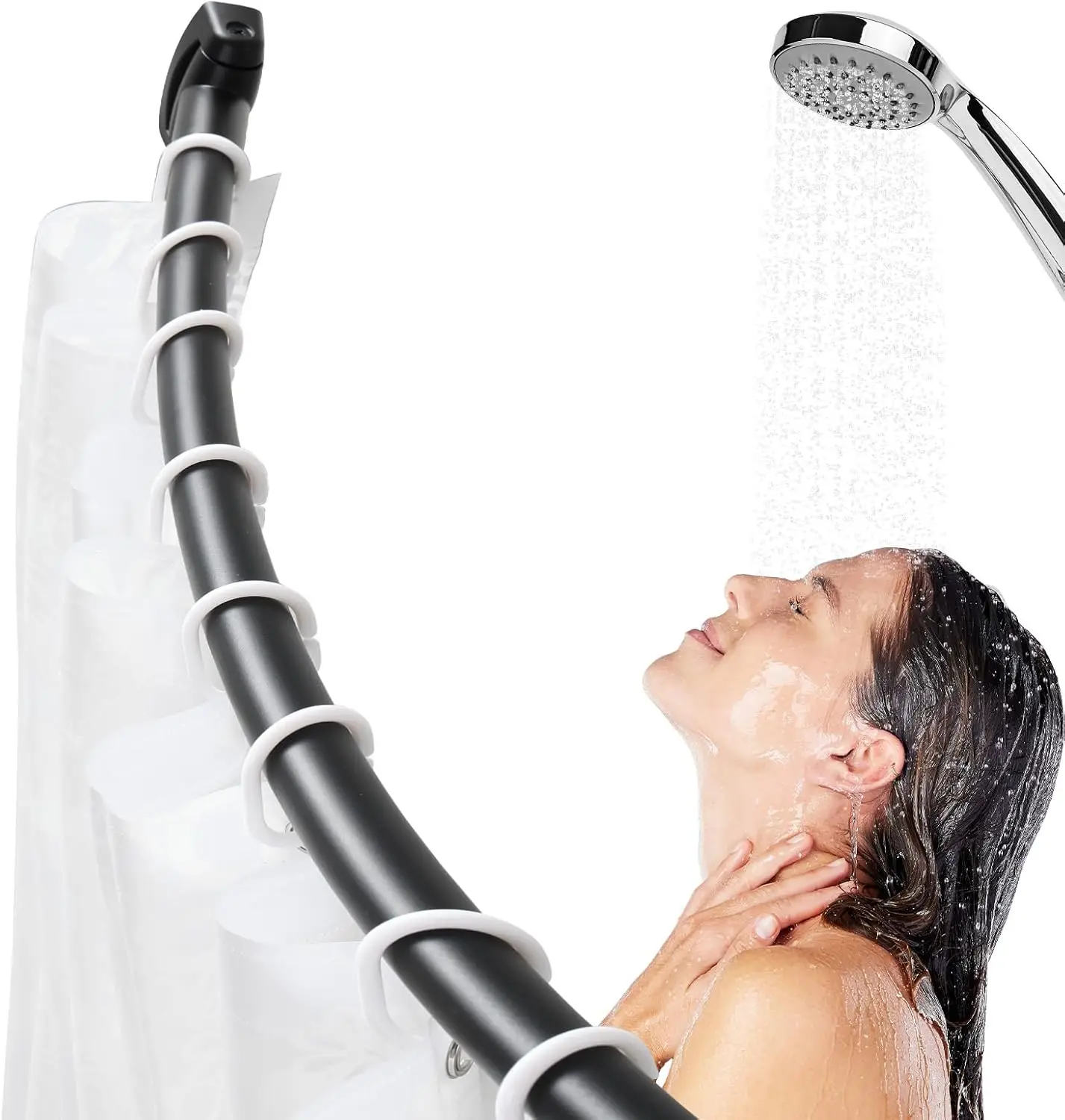 

Curved Shower Curtain Rod, 48-72 Inch Adjustable Stainless Steel Tension Rod for Bathroom with Rustproof Finish
