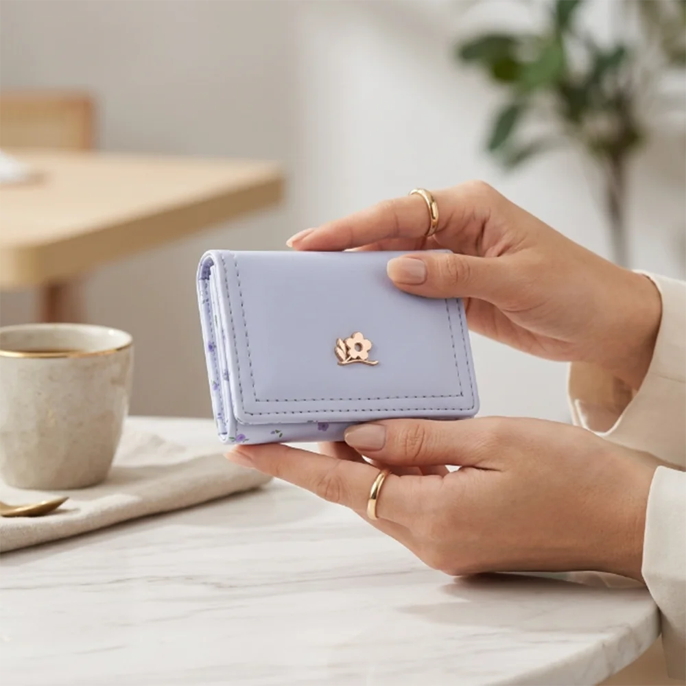 Elegant Floral Buckle Wallet Women PU Leather Trifold Purse Large Capacity Card Case Compact Short Organizer Trendy Mini Clutch
