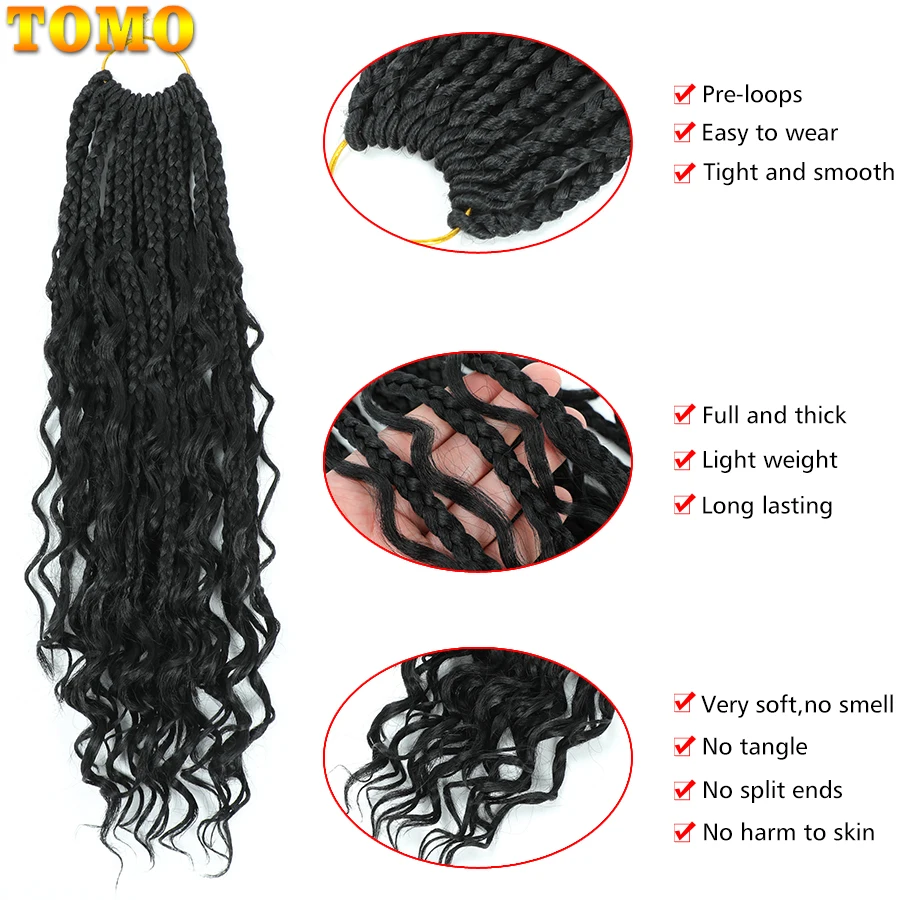 TOMO Boho Box Braids Häkelhaar Synthetische Flechten Haarverlängerung 14 18 24 Zoll Goddess Box Braids Häkelhaar für schwarze Frauen