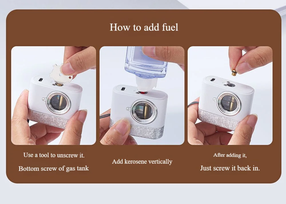 ولاعة جيب زيتية بتصميم كاميرا مبتكرة مع ولاعة إشعال متعددة قابلة لإعادة الشحن لزيت الوقود