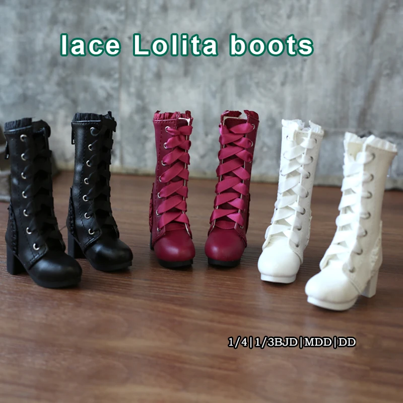 D03-P802 children toy BJD DD SD MSD  1/4 1/3 accessories black white red color straps lace high heels boots 1 pair