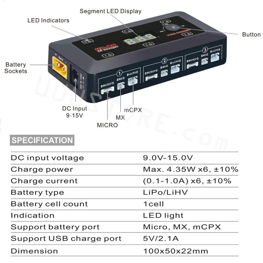 UltraPower UP-S6 3.7V 1S Lipo LiHv 배터리 충전기, MICRO MX mCPX USB 포트, 블레이드 인덕트릭스 RC 레이싱 드론 쿼드콥터용