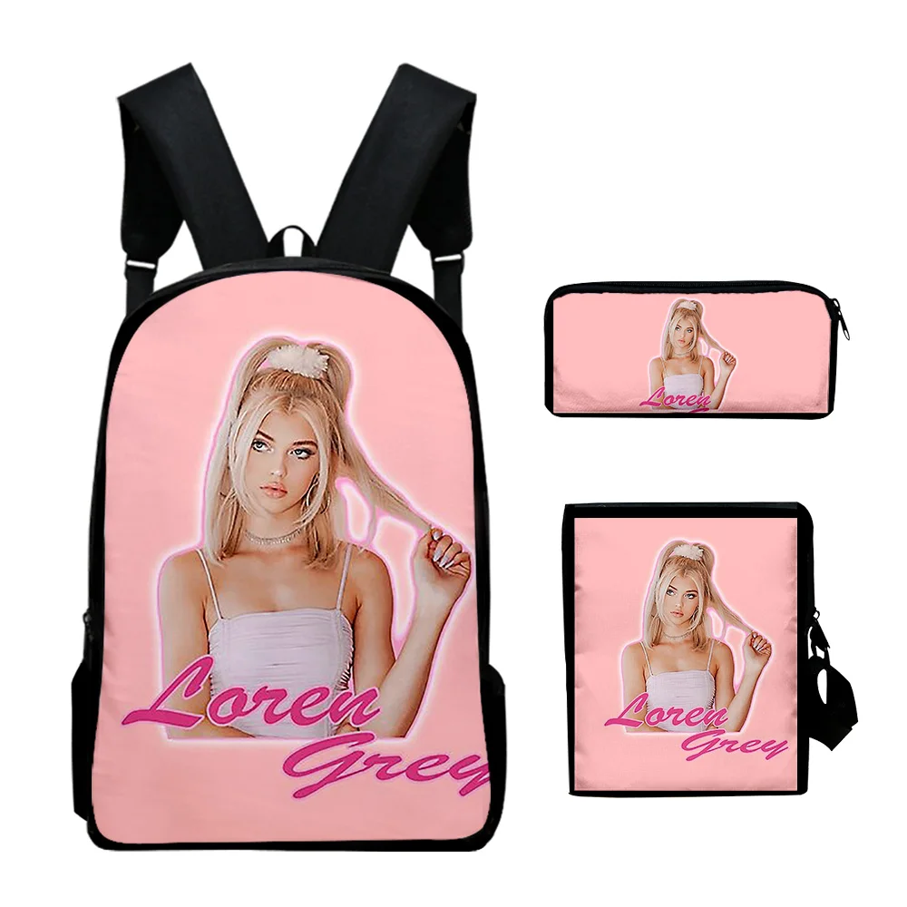 

Harajuku Novelty Loren Gray 3D Print 3pcs/Set pupil School Bags Laptop Daypack Backpack Inclined shoulder bag Pencil Case