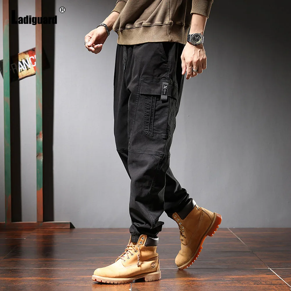 Plus Size 8xl Mens Fashion Zipper Cuff Trouser Casual Multi-Pocket Sweatpants America and Europe Style Elastic Waist Cargo Pants