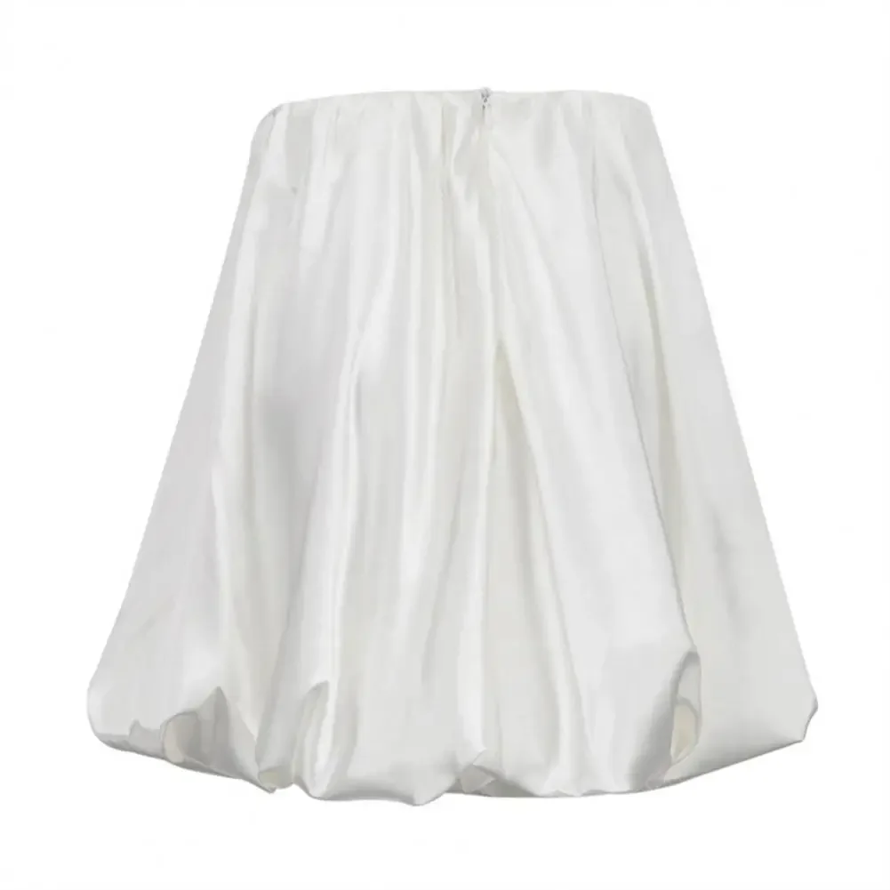 Women Skirt Elegant Pleated Balloon Skirt for Women High Waist A-line Satin Mini Skirt for Dating Party Vacation High Waist