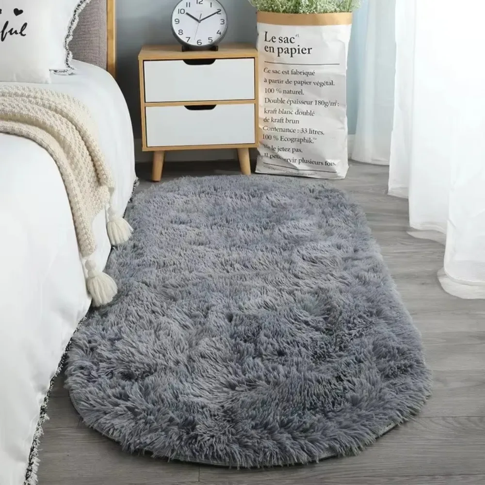 Luxury Oval Plush Rug Fluffy Home Decor Bedside Thick Tie Dye Carpet Rugs for Bedroom Living Room Decoration Alfombras De Cocina