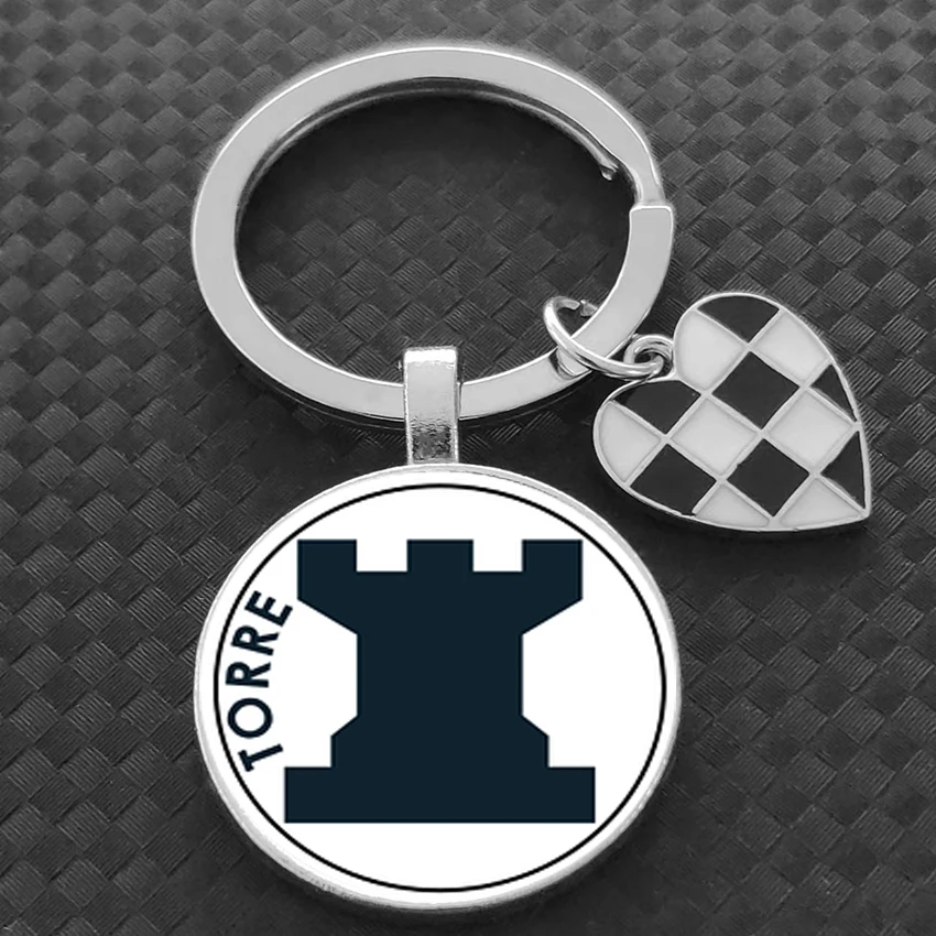 Spanish CHESS keychain international chess enthusiast keychain as a gift for friends Glass circular keychain