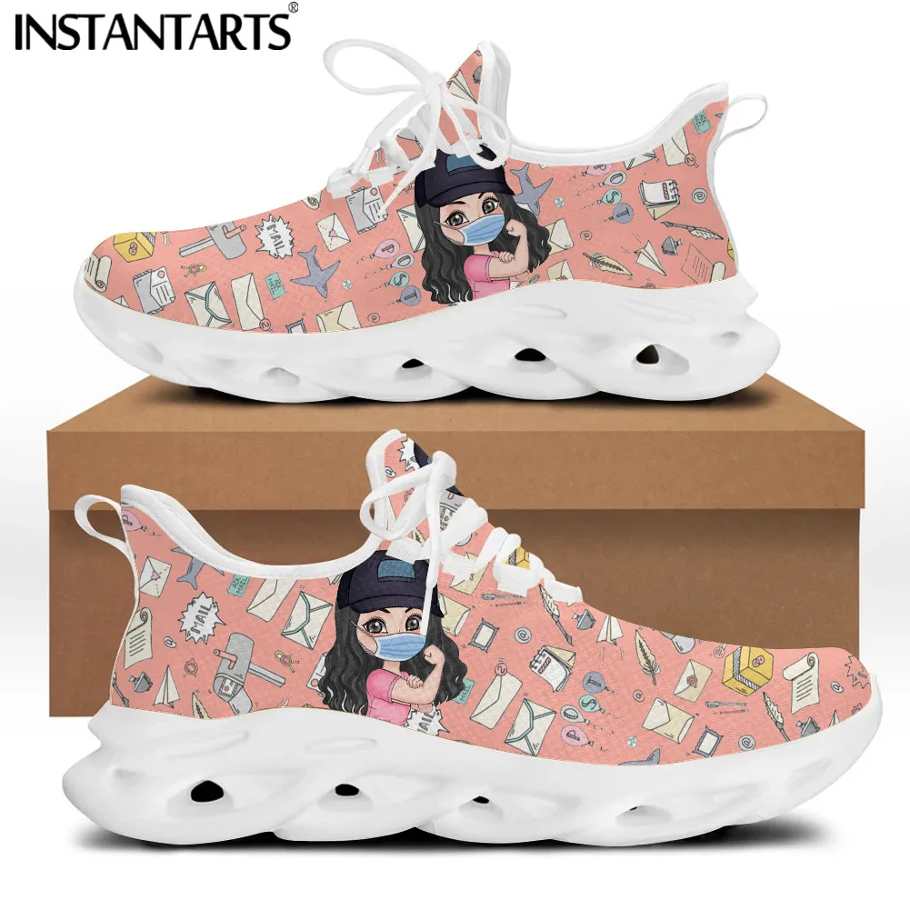 

Женские кроссовки INSTANTARTS, мультяшный стиль, стиль почтальонка/курьера, модная обувь для бега, сетчатые Роскошные туфли на плоской подошве со шнуровкой