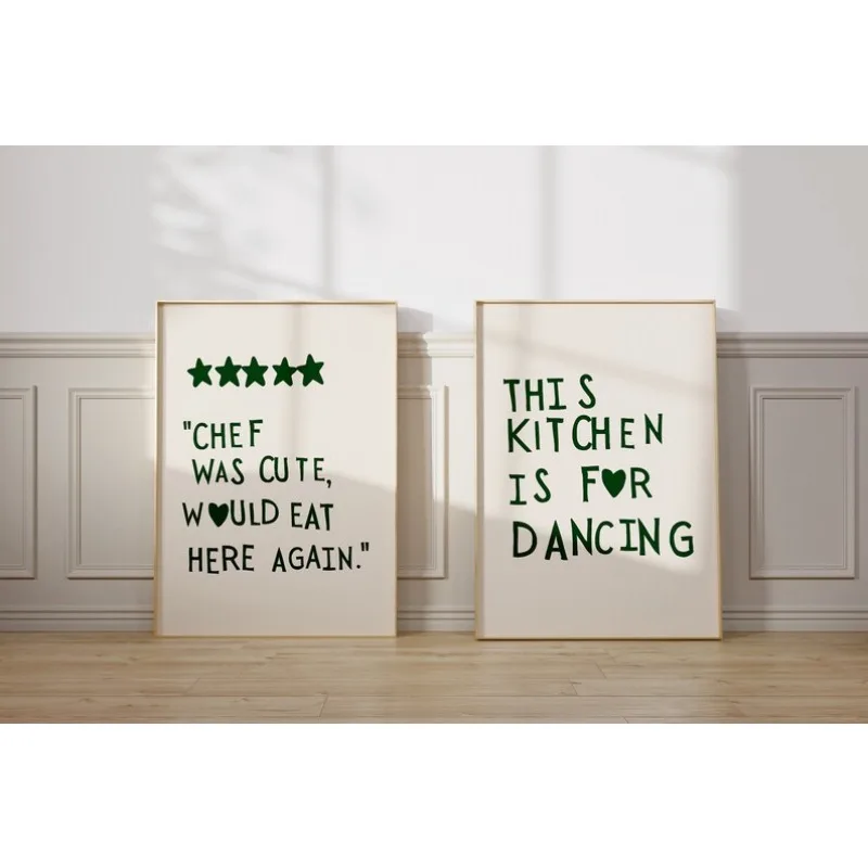 Green New Wave Avant-Garde Modern Canvas Painting Letter Phrases Kitchen Wall Art Poster Home Bedroom Decorative Wall Art
