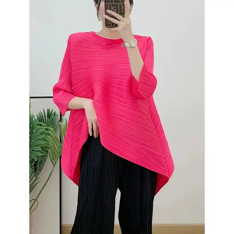 ALSEY 여성용 주름 블라우스, 용수철 O-넥, 3/4 소매, 단색, 루즈 캐주얼 셔츠, 우아한 여성, 2024 신상 ALSEY 여성용 주름 블라우스, 용수철 O-넥, 3/4 소매, 단색, 루즈 캐주얼 셔츠, 우아한 여성, 2024 신상