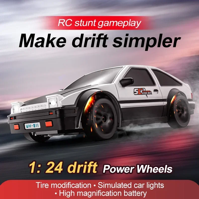 2.4GHz 1:24 Scale 4WD Remote Control Car RC Drift Car 15KM/H High Speed Model Vehicle with LED Lights Drifting Tire Racing Car